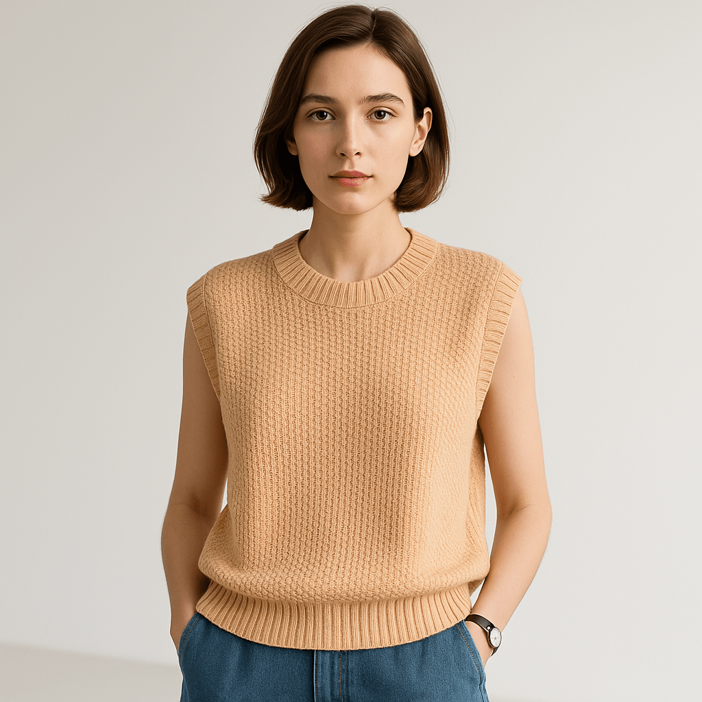WW | Sleeveless Sweater Twisted Stitches Acrylic Elegant Casual
