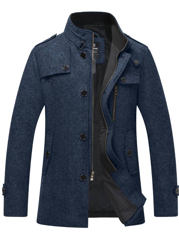 WW | Langer Wollmantel Mit Reißverschluss Und Knopf Für Herren - Perfekt für alltägliche Outfits