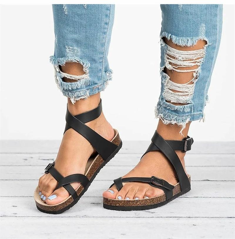 WW | Leder Flachsohlen Sandalen Flip Flop Gürtel Schnalle Rom Stil
