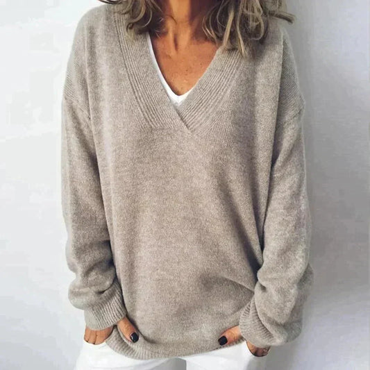 WW | Strickpullover - Übergrößenpassform - V-Ausschnitt - Weiche Wollmischung - Lange Ärmel