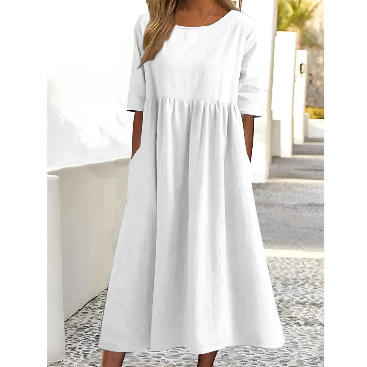 WW | Atmungsaktives Baumwoll Leinen Midi Kleid