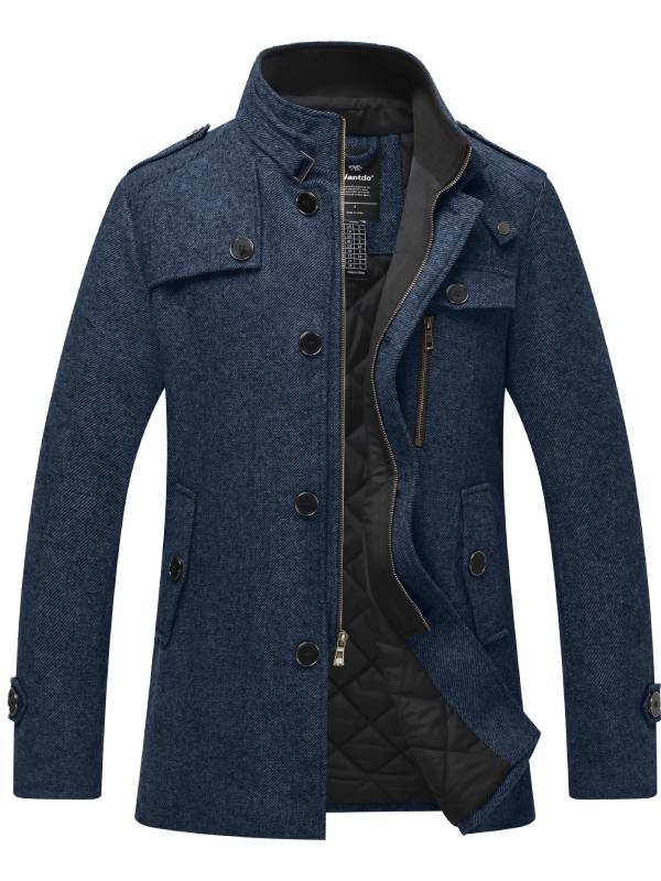 WW | Langer Wollmantel Mit Reißverschluss Und Knopf Für Herren - Perfekt für alltägliche Outfits