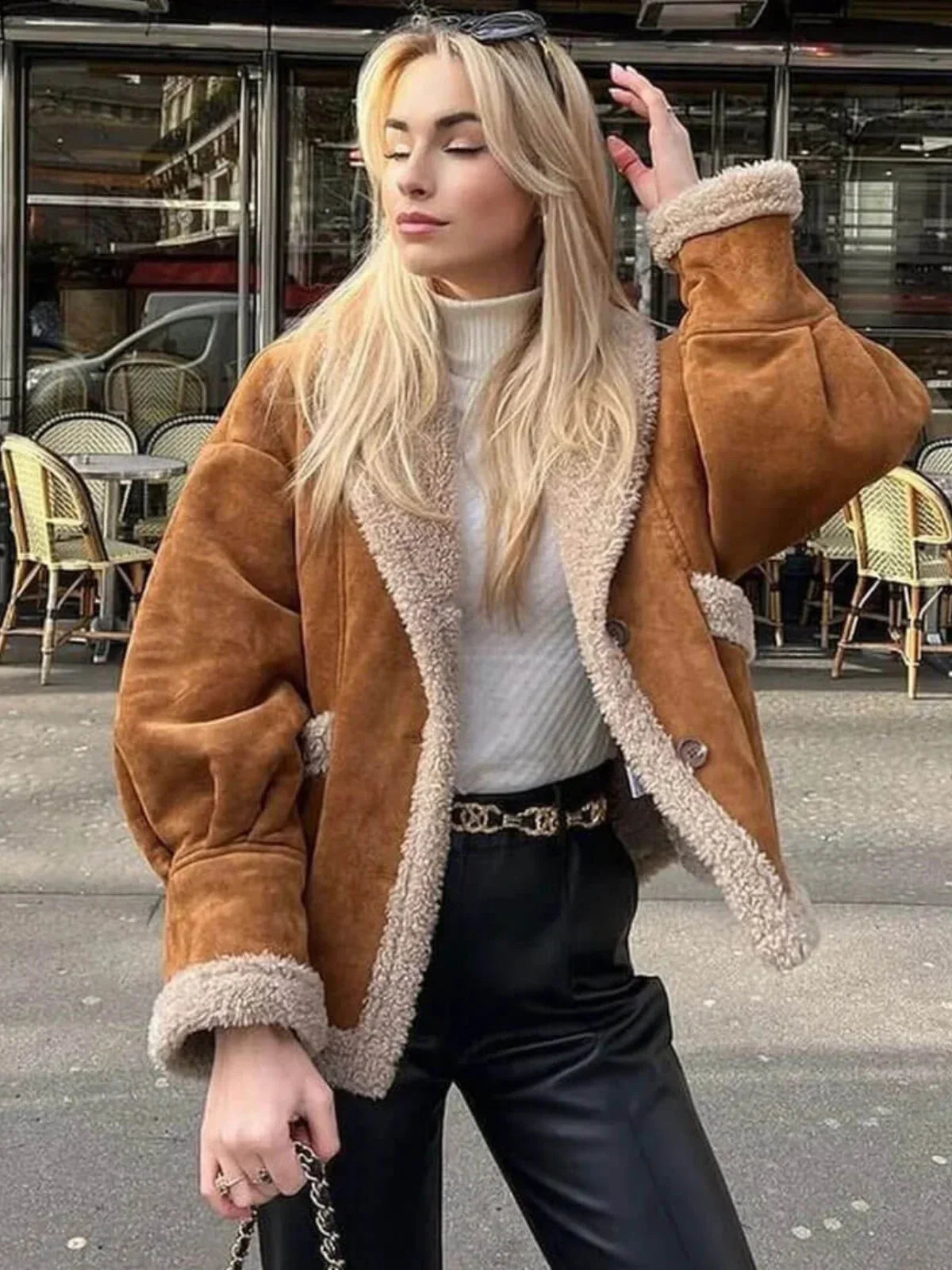WW | Sherpa-gefütterte Kunstlederjacke