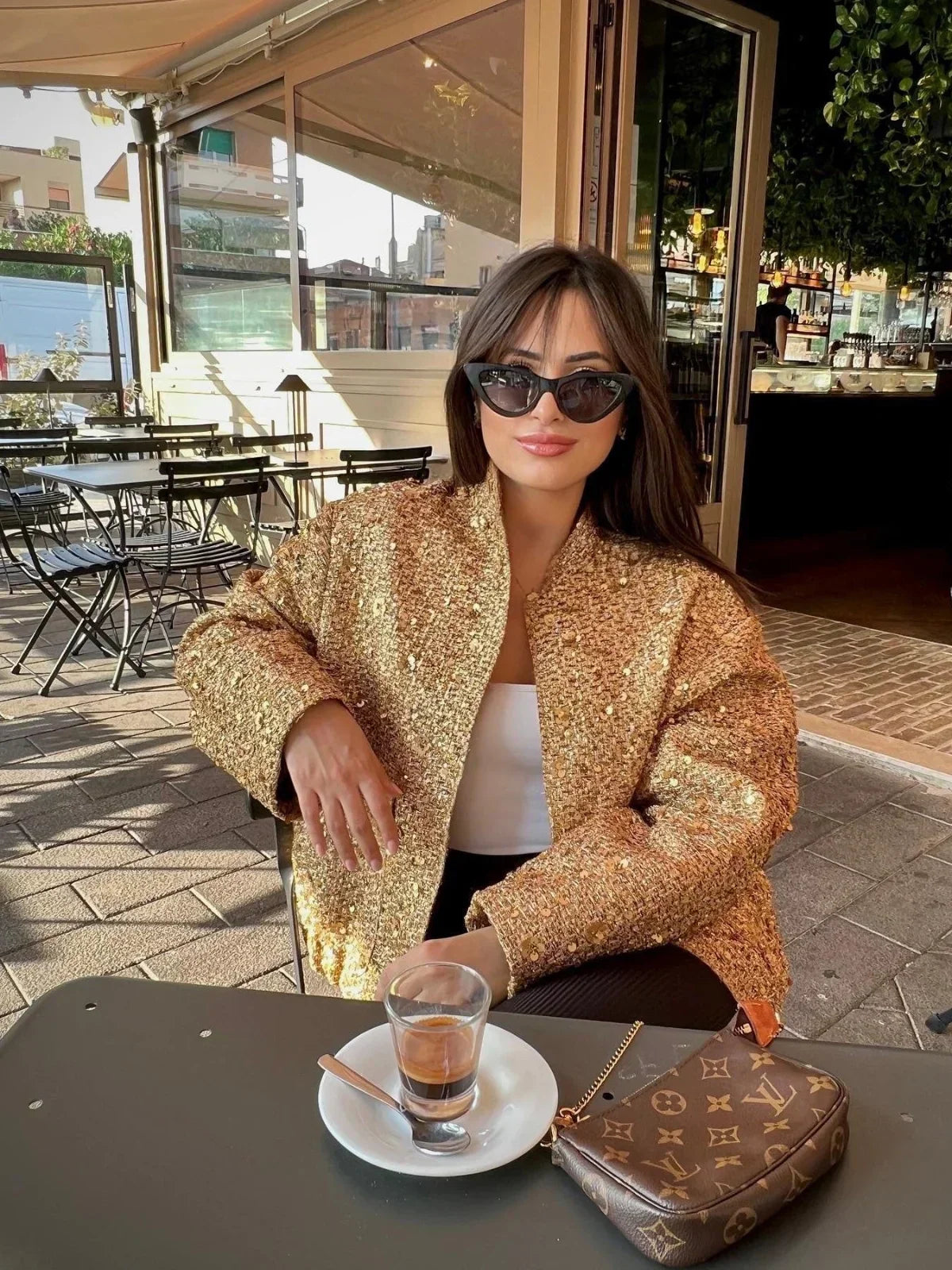 WW | Pailletten Übergroße Statement Jacke