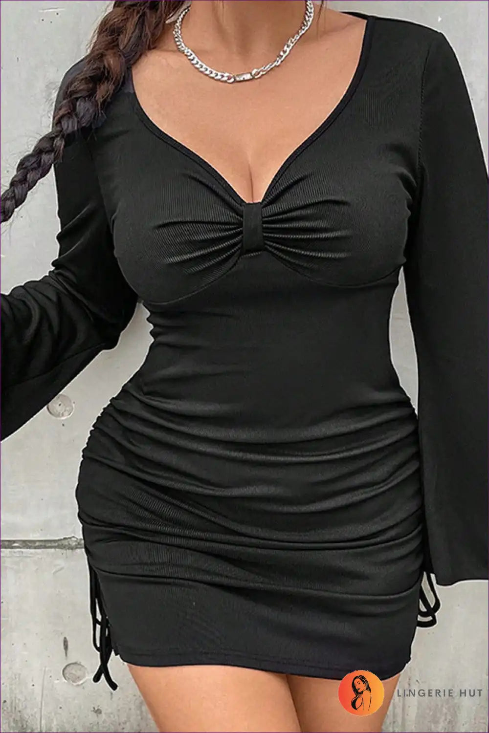 WW | Große Größen V-Ausschnitt Raffung Kleid - Eleganz Neu Definiert