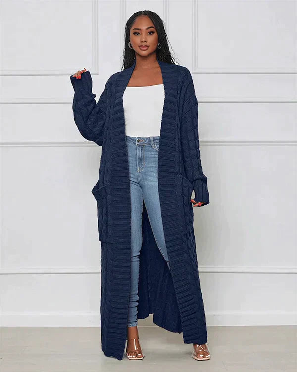 WW | Strick-Cardigan mit Zopfmuster & Taschen - Kuscheliger Oversize Mantel für Herbst, Winter & Freizeit