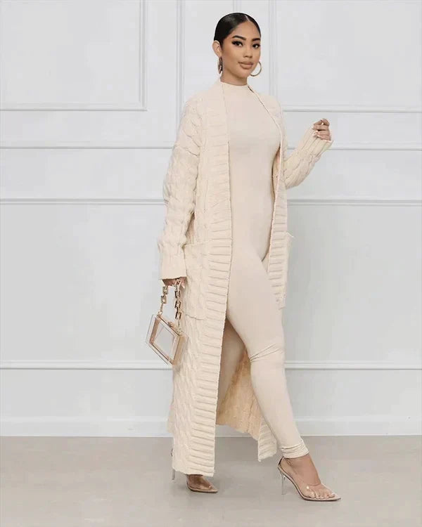 WW | Strick-Cardigan mit Zopfmuster & Taschen - Kuscheliger Oversize Mantel für Herbst, Winter & Freizeit