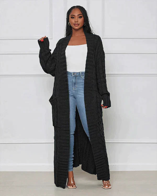 WW | Strick-Cardigan mit Zopfmuster & Taschen - Kuscheliger Oversize Mantel für Herbst, Winter & Freizeit
