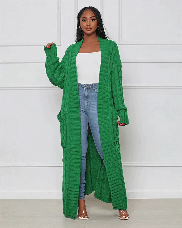 WW | Strick-Cardigan mit Zopfmuster & Taschen - Kuscheliger Oversize Mantel für Herbst, Winter & Freizeit