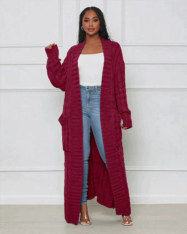 WW | Strick-Cardigan mit Zopfmuster & Taschen - Kuscheliger Oversize Mantel für Herbst, Winter & Freizeit