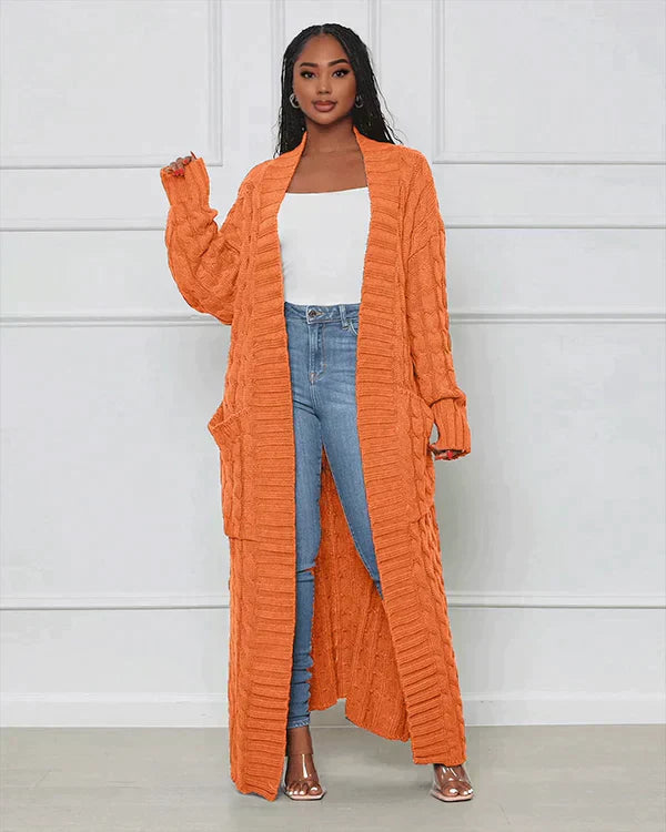 WW | Strick-Cardigan mit Zopfmuster & Taschen - Kuscheliger Oversize Mantel für Herbst, Winter & Freizeit
