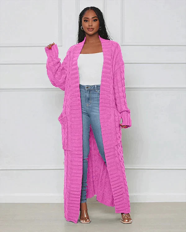 WW | Strick-Cardigan mit Zopfmuster & Taschen - Kuscheliger Oversize Mantel für Herbst, Winter & Freizeit