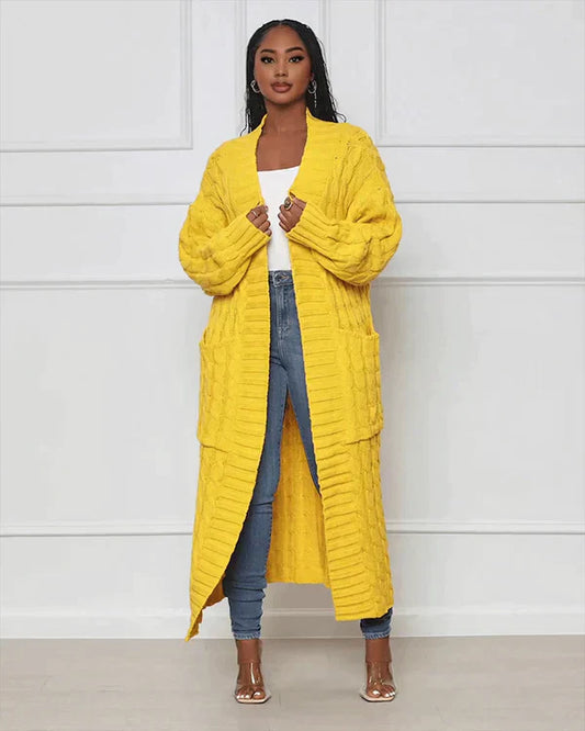 WW | Strick-Cardigan mit Zopfmuster & Taschen - Kuscheliger Oversize Mantel für Herbst, Winter & Freizeit