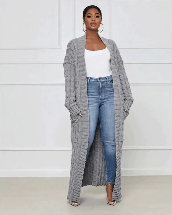 WW | Strick-Cardigan mit Zopfmuster & Taschen - Kuscheliger Oversize Mantel für Herbst, Winter & Freizeit