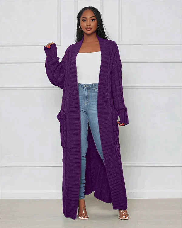 WW | Strick-Cardigan mit Zopfmuster & Taschen - Kuscheliger Oversize Mantel für Herbst, Winter & Freizeit