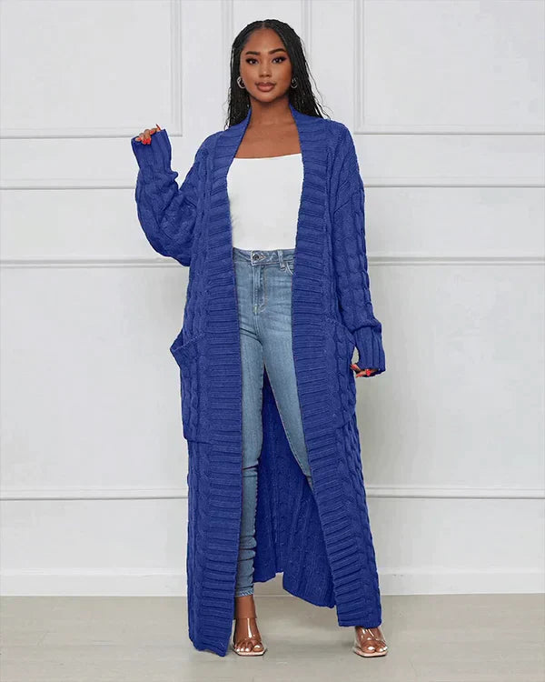 WW | Strick-Cardigan mit Zopfmuster & Taschen - Kuscheliger Oversize Mantel für Herbst, Winter & Freizeit