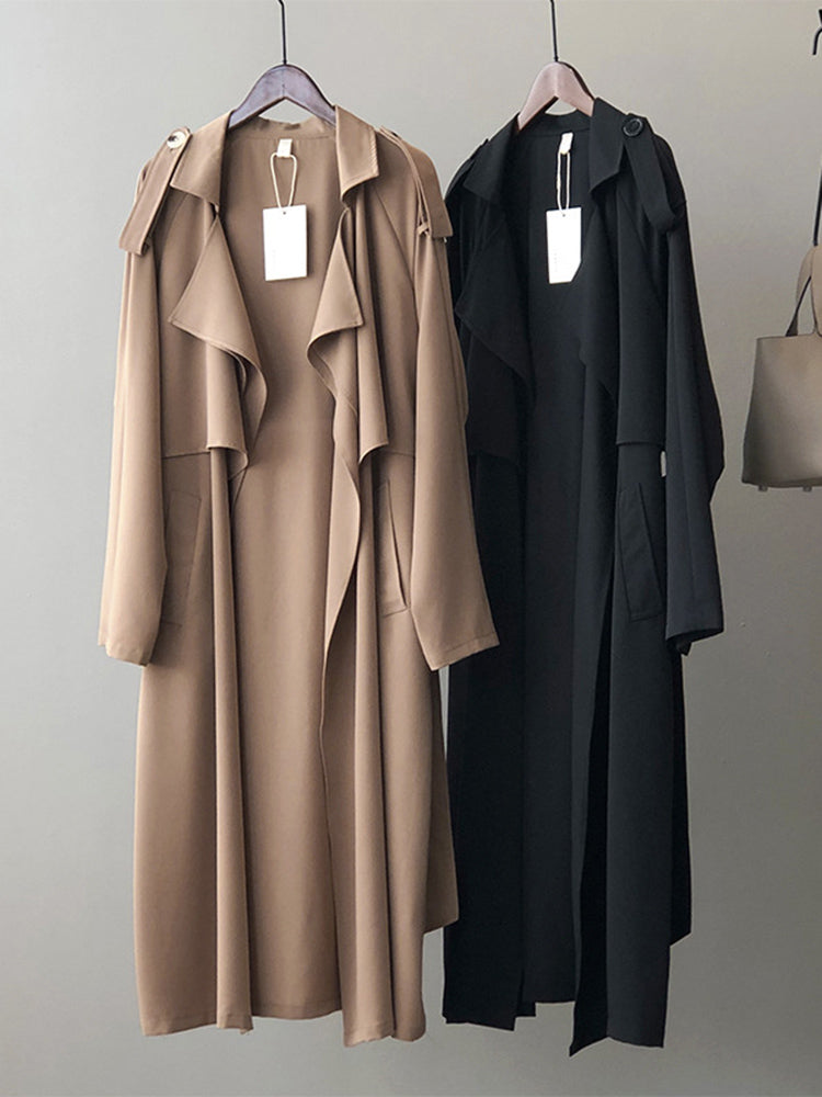 WW | Eleganter Langer Trenchcoat Bürotasche mit Gürtel