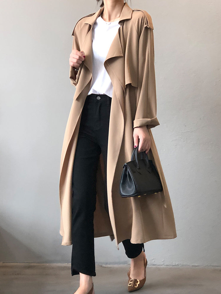 WW | Eleganter Langer Trenchcoat Bürotasche mit Gürtel