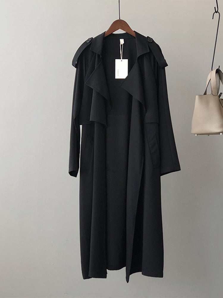 WW | Eleganter Langer Trenchcoat Bürotasche mit Gürtel