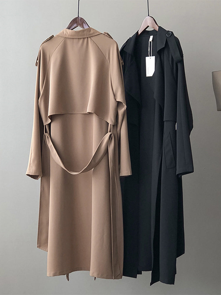 WW | Eleganter Langer Trenchcoat Bürotasche mit Gürtel