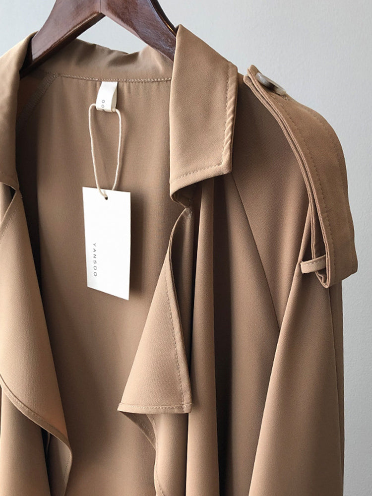 WW | Eleganter Langer Trenchcoat Bürotasche mit Gürtel
