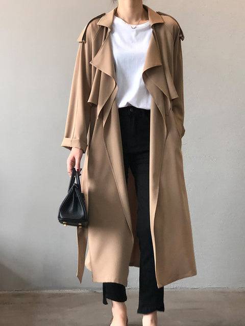 WW | Eleganter Langer Trenchcoat Bürotasche mit Gürtel