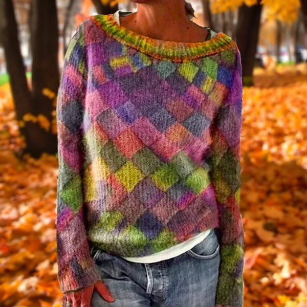WW | Cozy Loose-Fit Sweater with Diamond Pattern