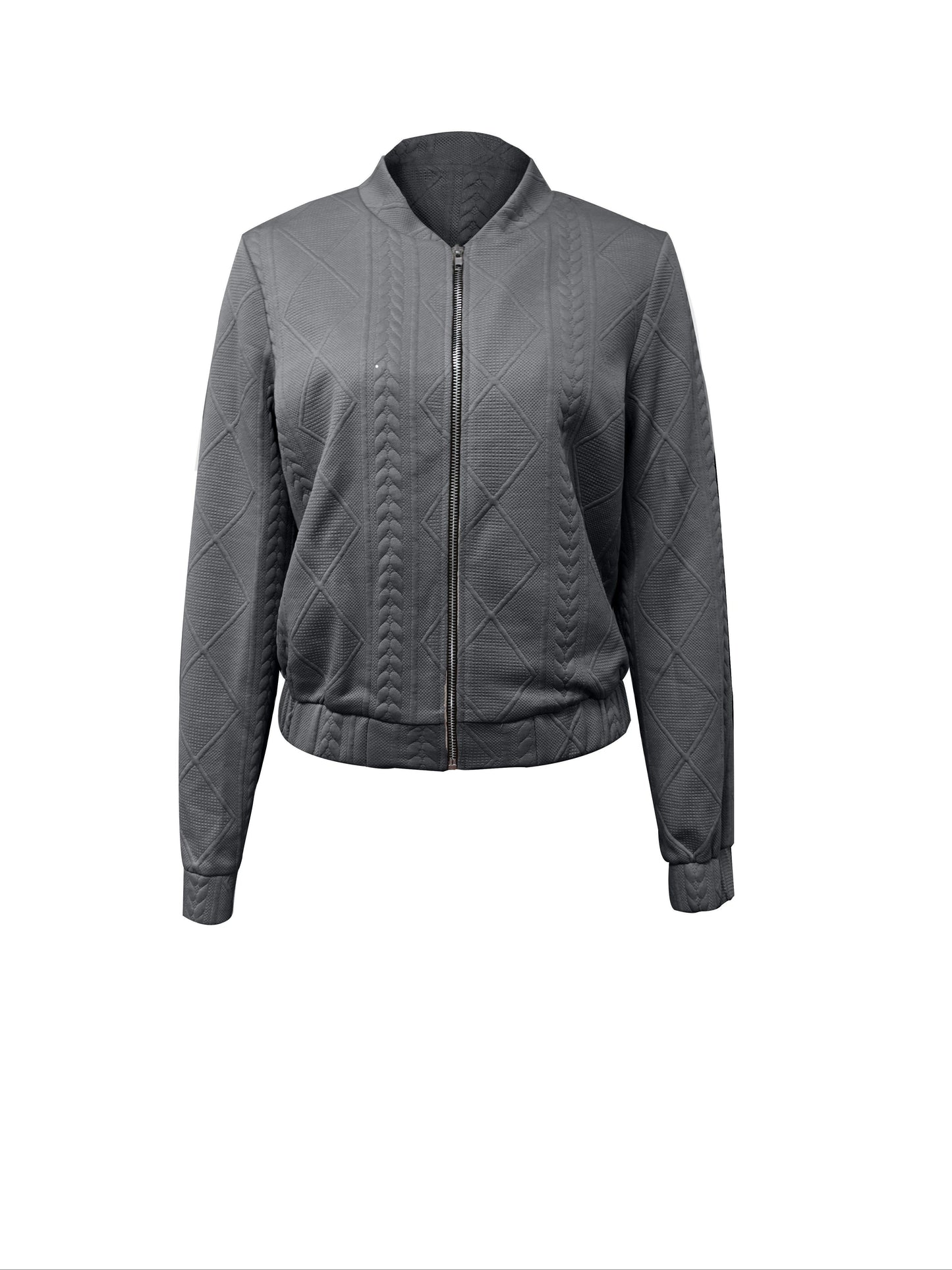 WW | Casual Bomber Jacket with Solid Texture