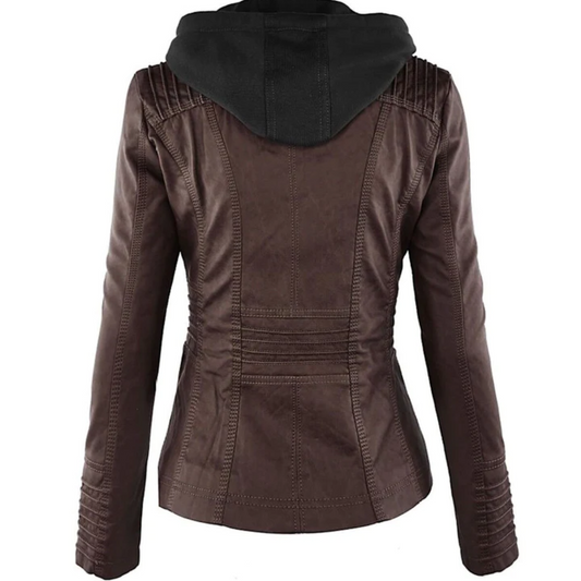 WW | Elegante Leder Damenjacke mit Kapuze