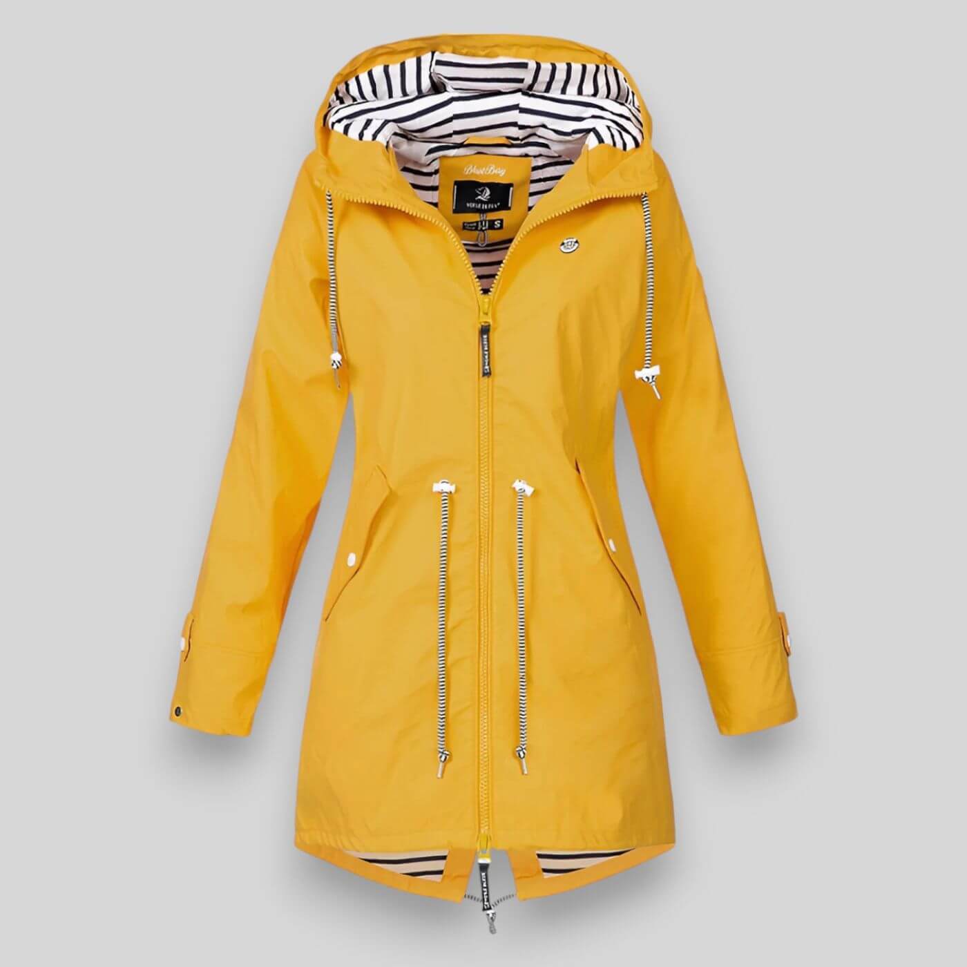 WW | Waterproof Rain Jacket with Drawstring Waist and Hooded Zipper