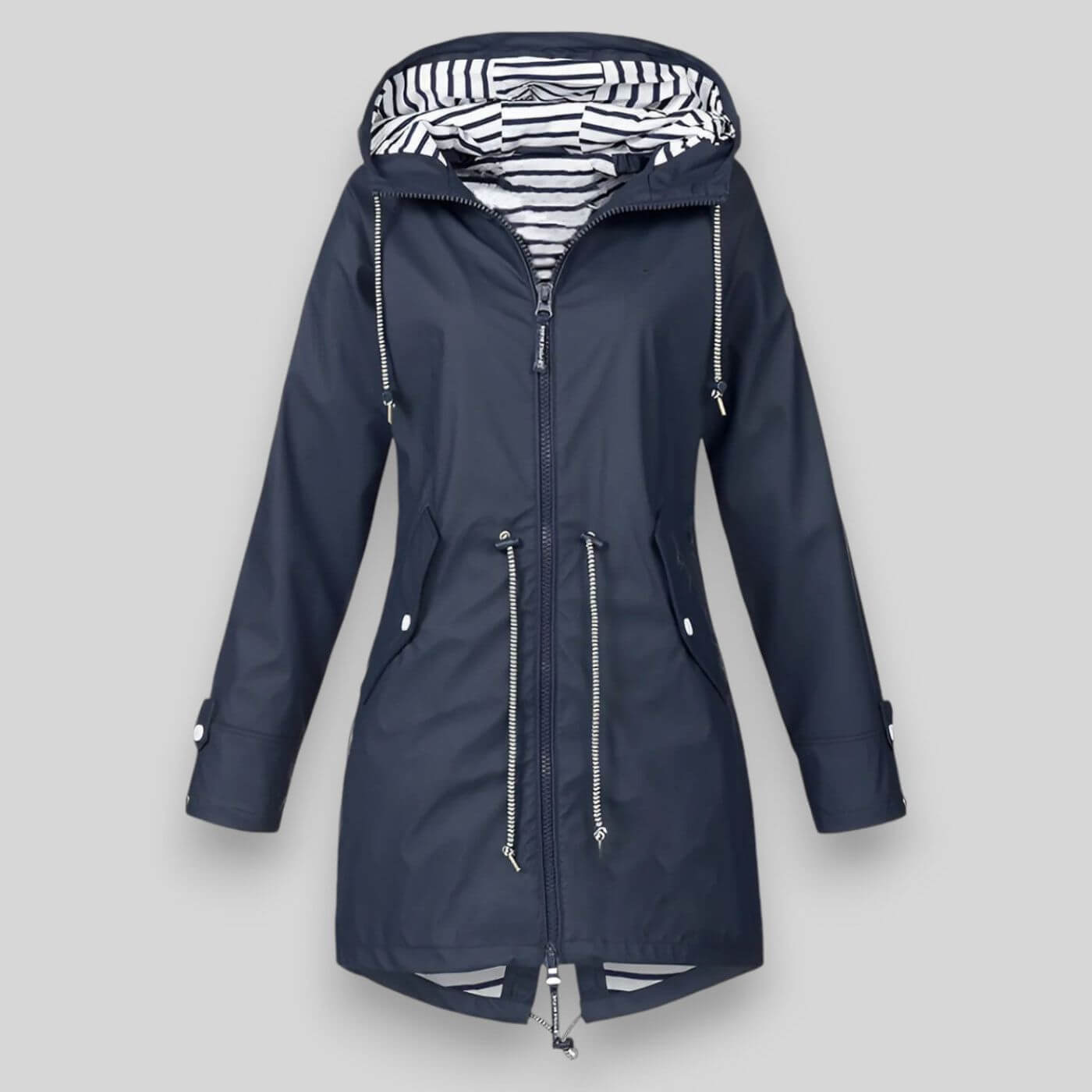 WW | Waterproof Rain Jacket with Drawstring Waist and Hooded Zipper