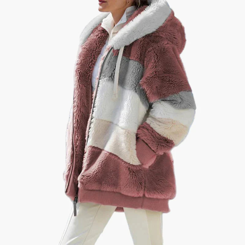 WW | Winter Hooded Jacket in Striped Design - Fashionable Leisure Jacket for Cold Days