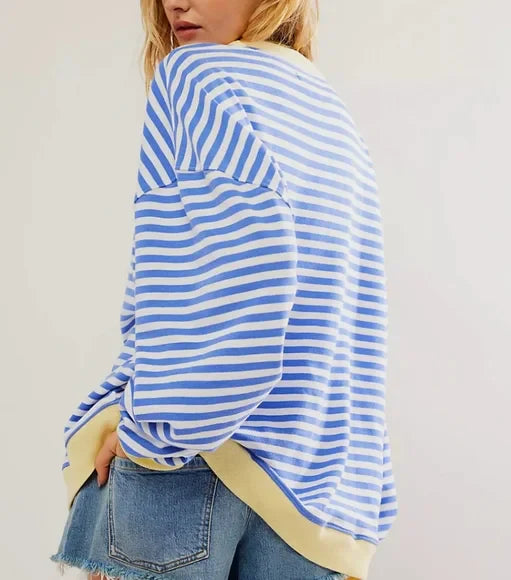 Helen Striped Oversized Sweater with Coastal Flair - Light Blue