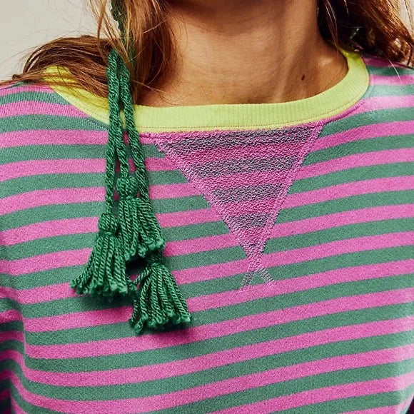 Helen Striped Oversized Sweater with Coastal Flair - Green / Pink