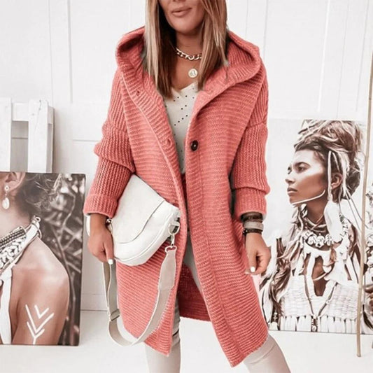 WW | Strickjacke mit Knöpfen und Kapuze für Frauen