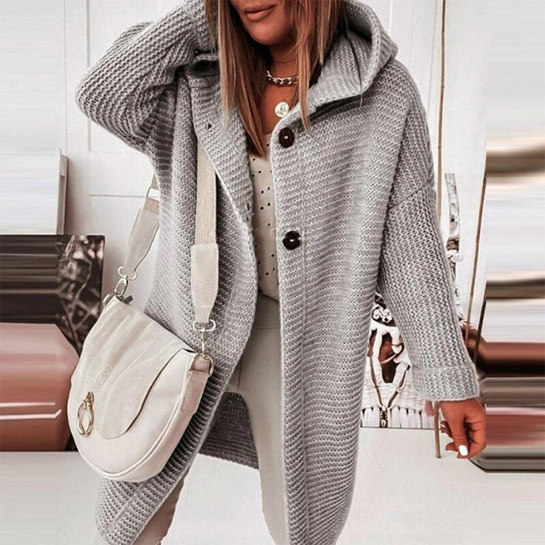 WW | Strickjacke mit Knöpfen und Kapuze für Frauen