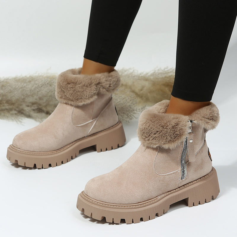 WW | Women's Winter Boots with Zipper & Chunky Tread Sole - Non-Slip Snow Boots