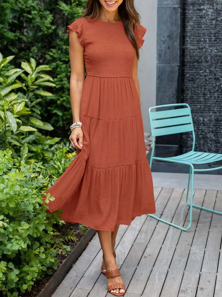 WW | Elegantes Plissiertes Lagenkleid mit Kurzen Ärmeln