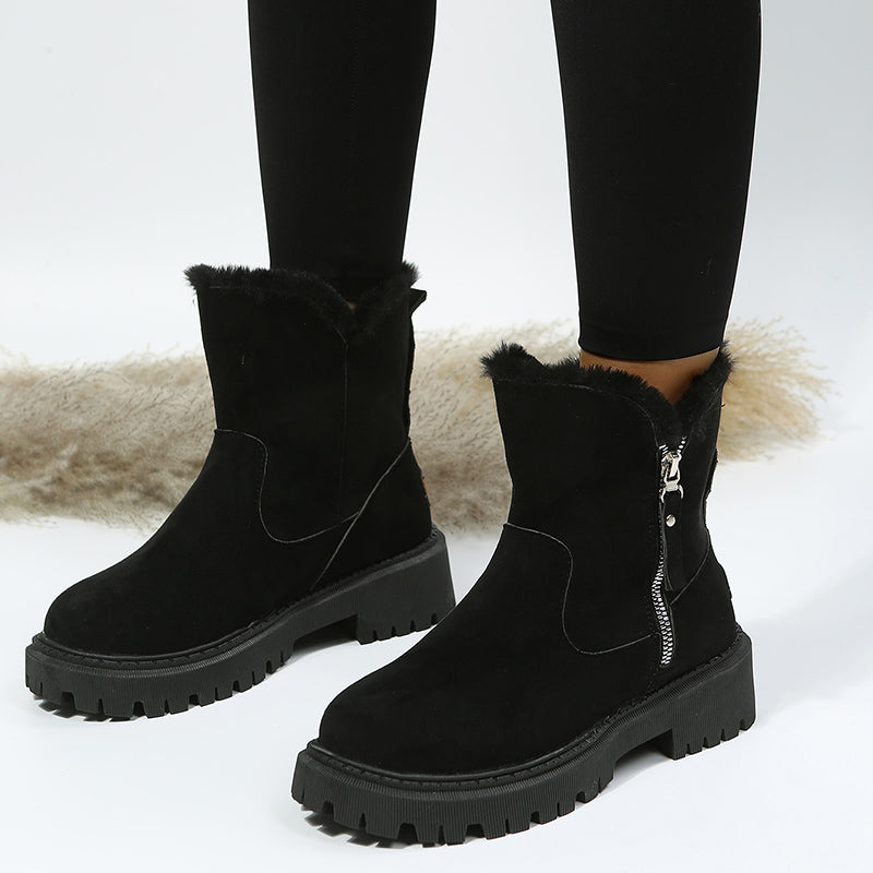 WW | Women's Winter Boots with Zipper & Chunky Tread Sole - Non-Slip Snow Boots