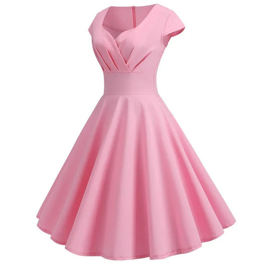 WW | Vintage Sommerkleid mit großem V-Ausschnitt, lockerer Passform und Rüschen