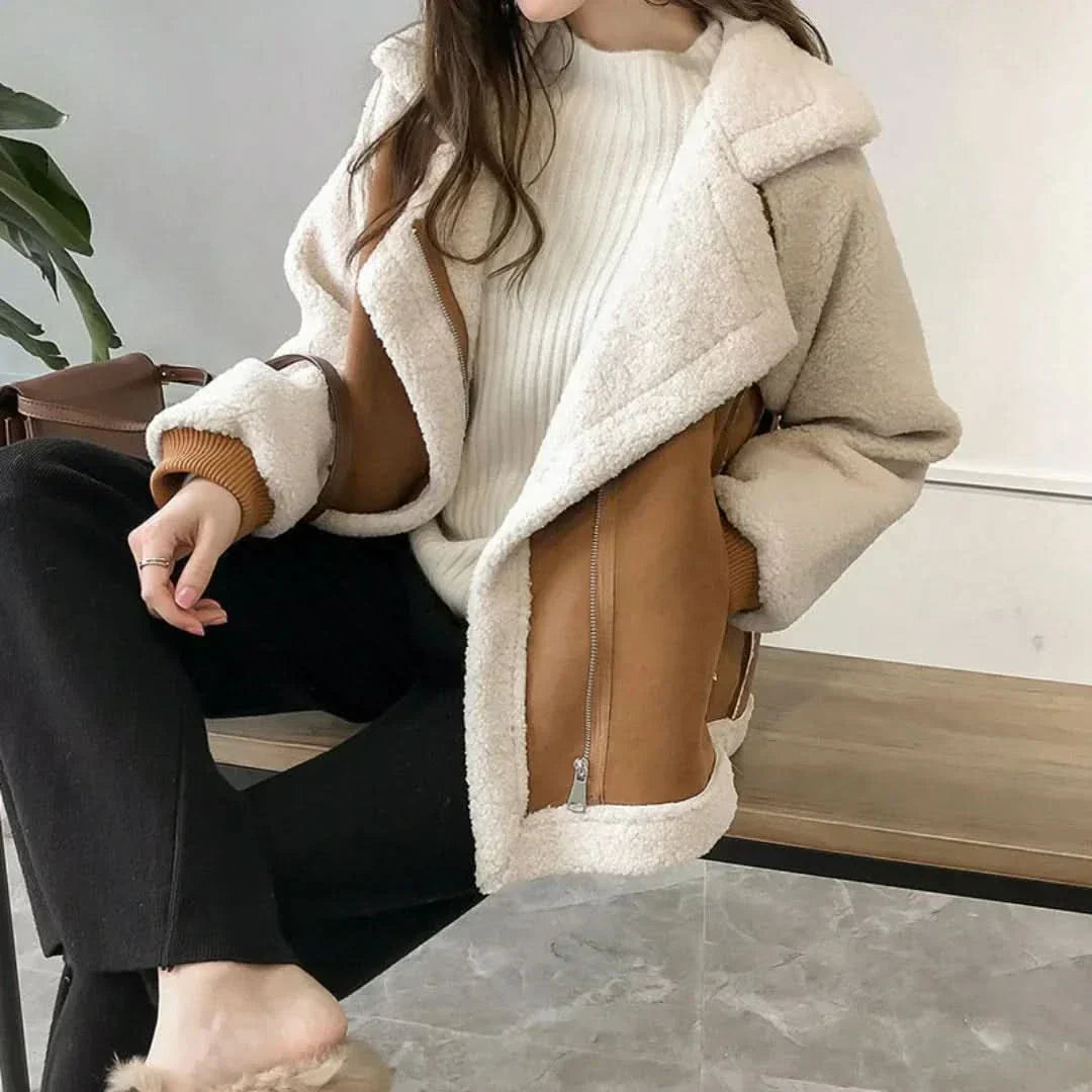 WW | eine luxuriöse beige Sherpa-Jacke für Frauen in Übergröße