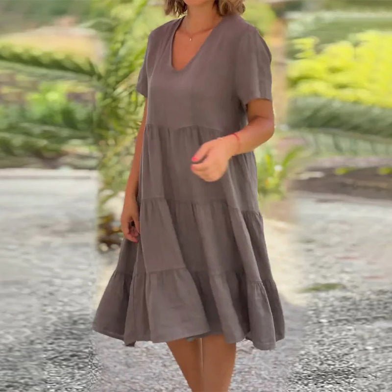 WW | Elegant Linen V-Neck Dress For Women