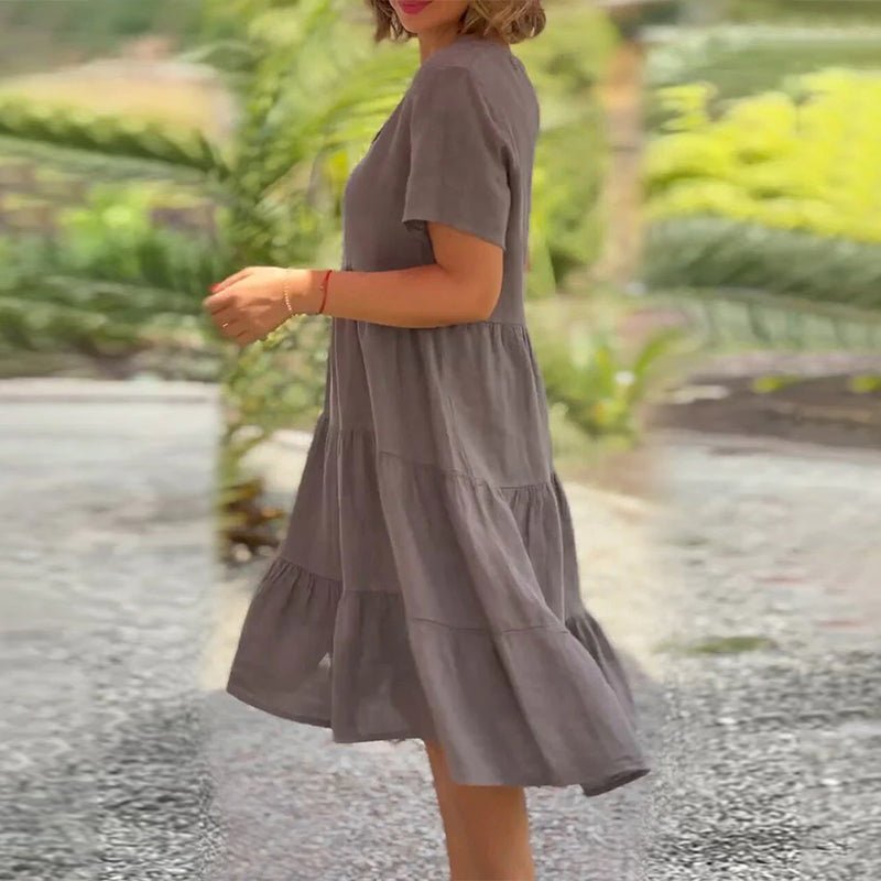 WW | Elegant Linen V-Neck Dress For Women