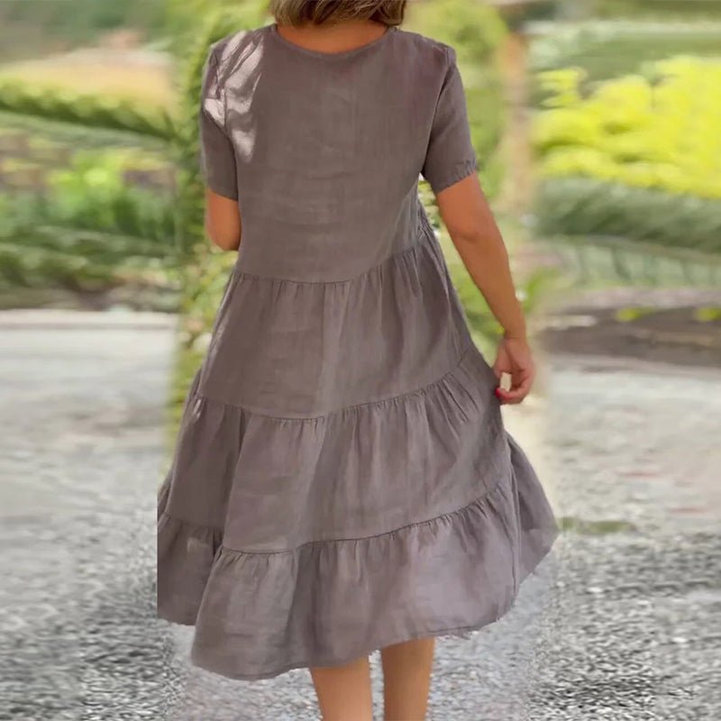 WW | Elegant Linen V-Neck Dress For Women