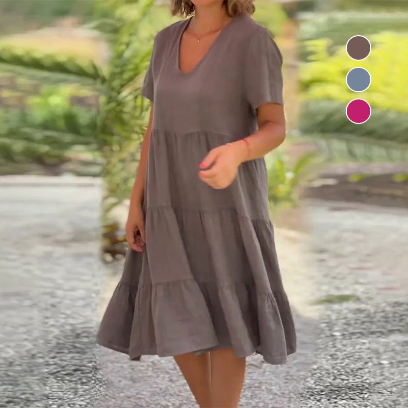 WW | Elegant Linen V-Neck Dress For Women