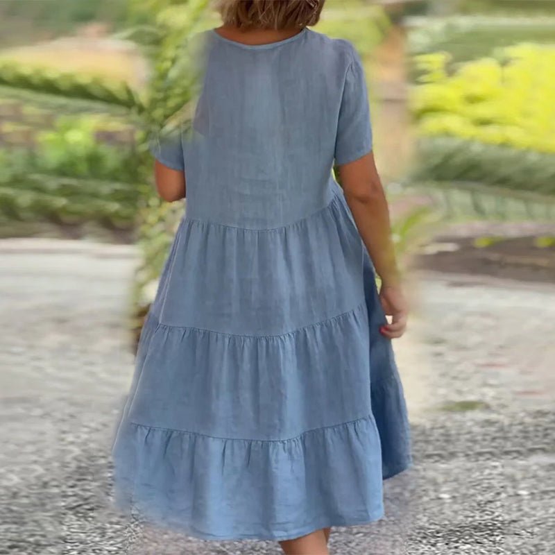 WW | Elegant Linen V-Neck Dress For Women