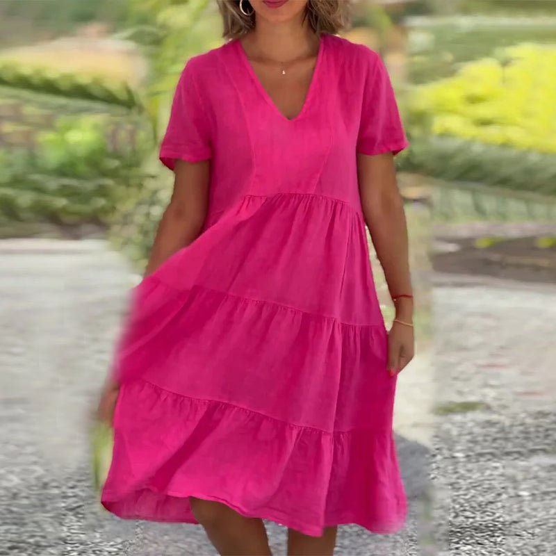 WW | Elegant Linen V-Neck Dress For Women