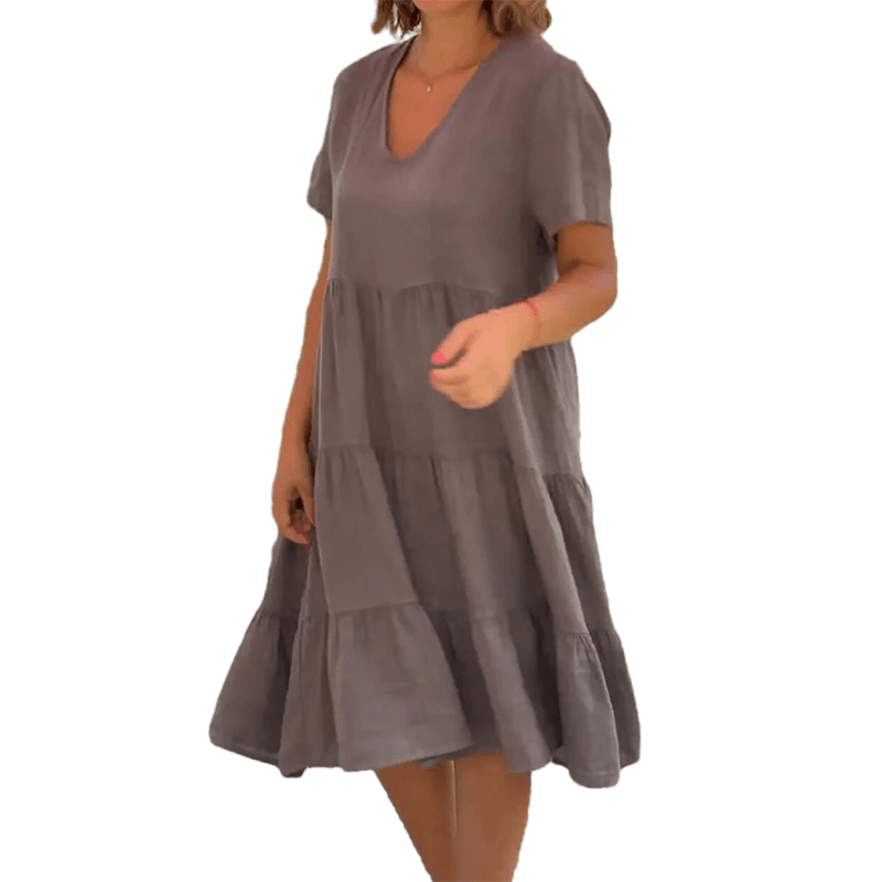 WW | Elegant Linen V-Neck Dress For Women