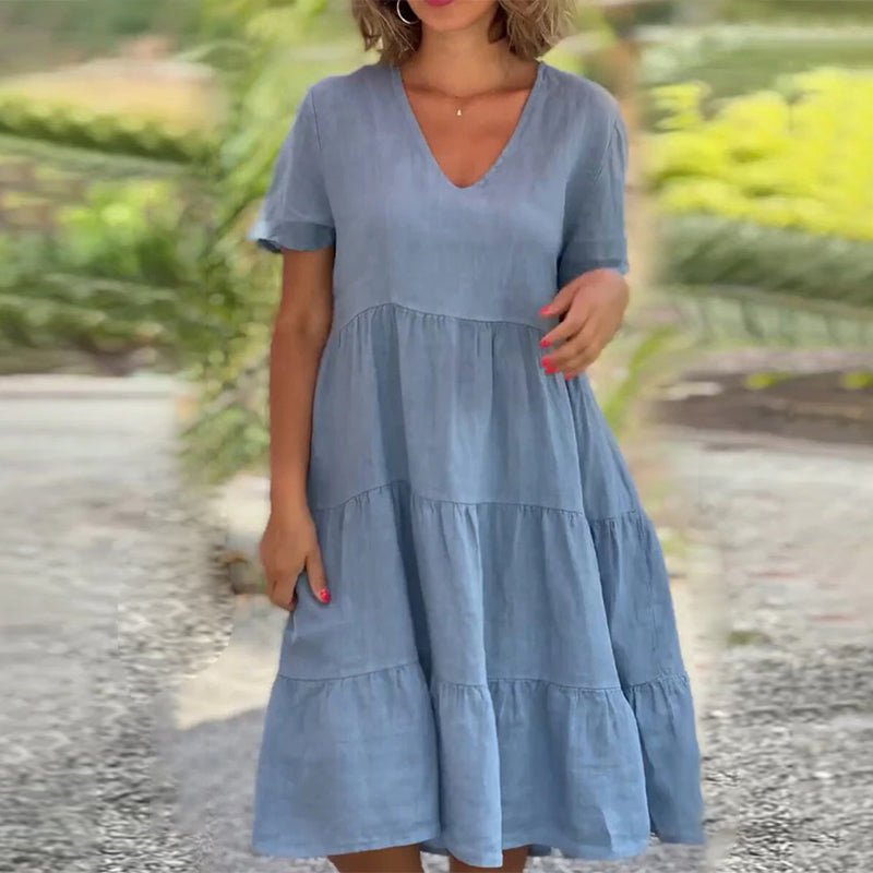 WW | Elegant Linen V-Neck Dress For Women
