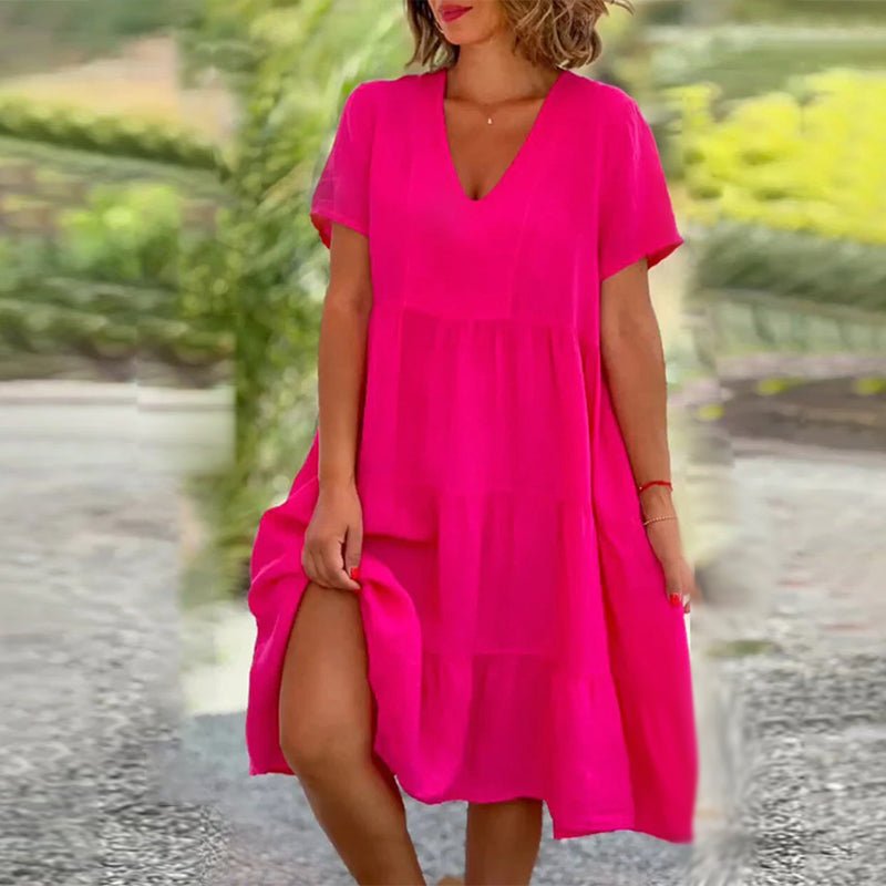 WW | Elegant Linen V-Neck Dress For Women